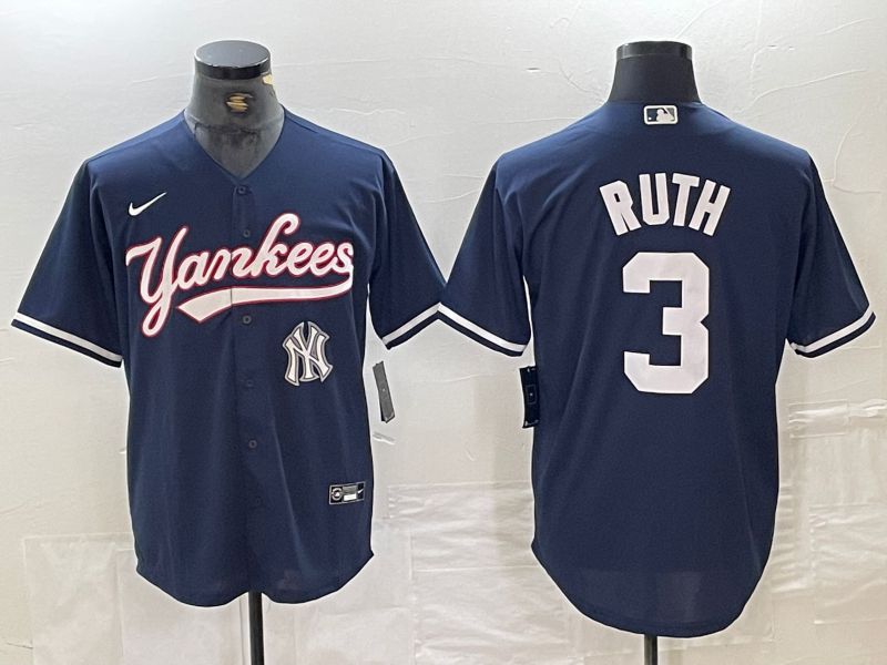 Men New York Yankees 3 Ruth Dark blue Second generation joint name Nike 2024 MLB Jersey style 3